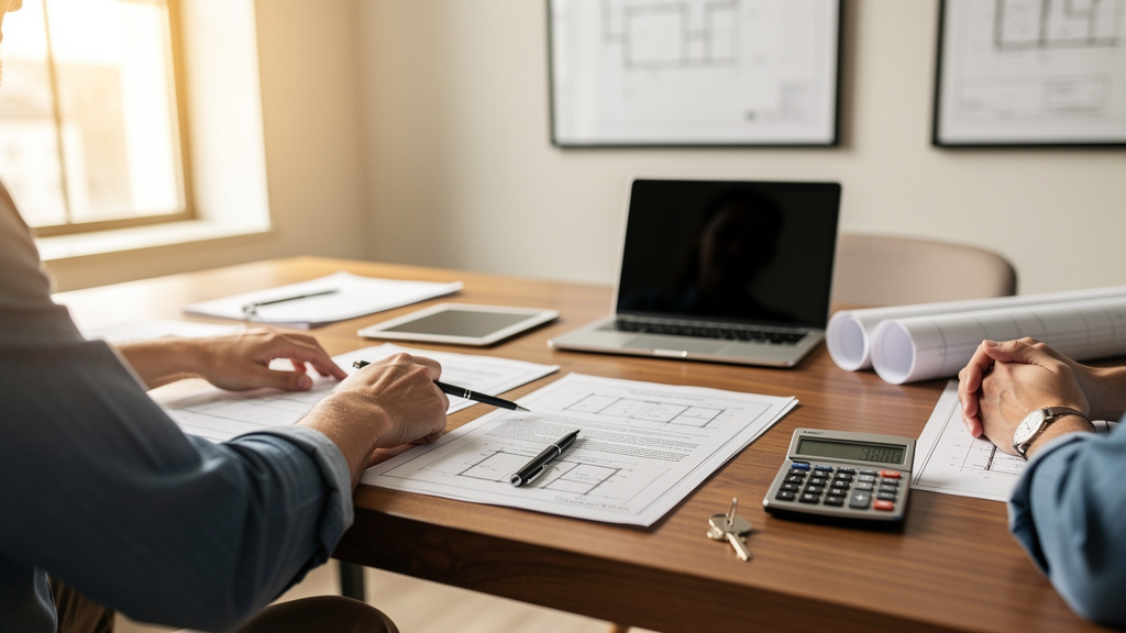 Couple consultant des contrats de construction
