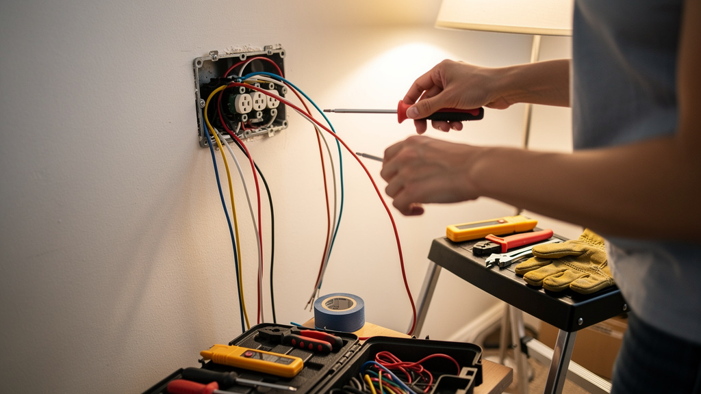 Femme réalisant des petits travaux électriques