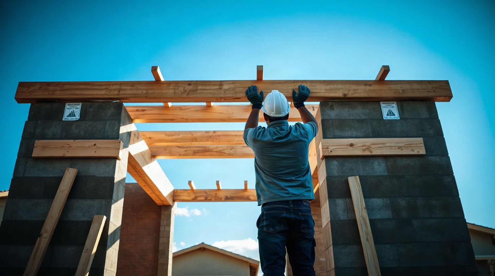 Chantier de construction de maison individuelle en cours de gros œuvre