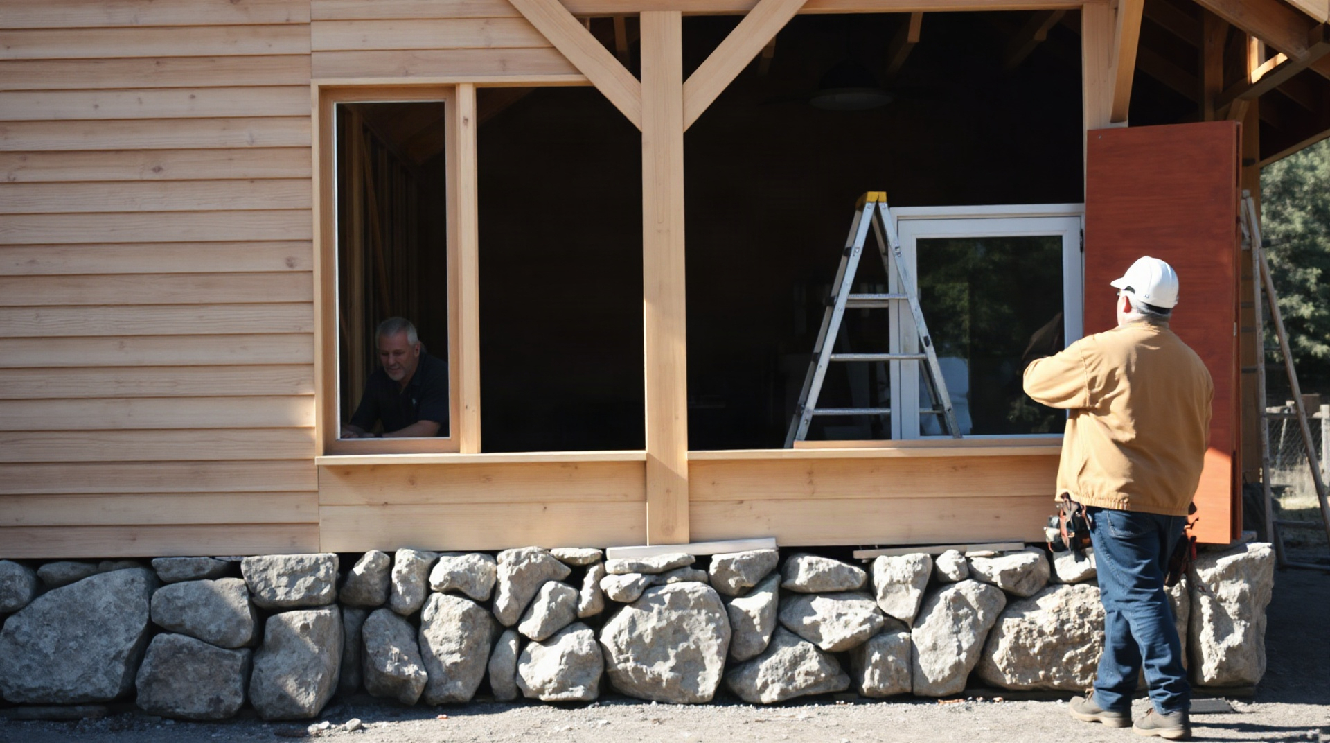 Chantier de maison bois et minéral