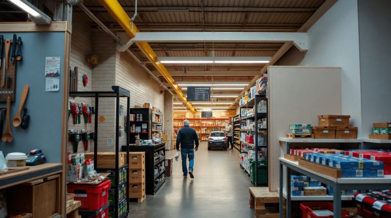 Leroy Merlin Roques : horaires, accès et infos pratiques 2026 Entrée d'un grand magasin de bricolage en zone commerciale périurbaine