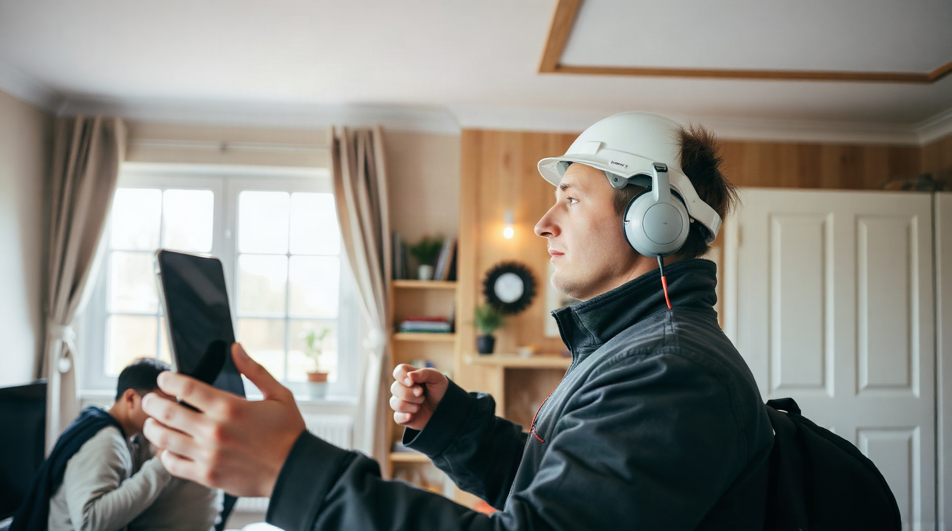 Technicien réalisant un audit énergétique dans une maison