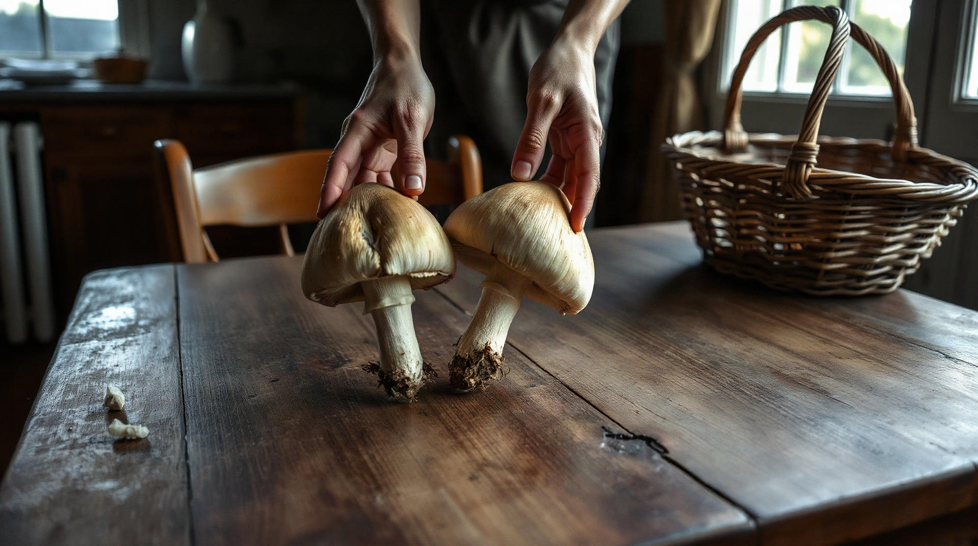 Comparaison de bolets sur une table en bois