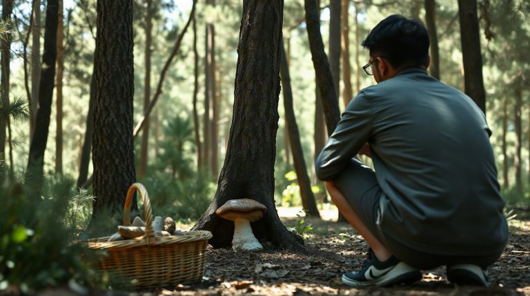 Cueillette de cèpes en forêt