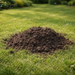 Taupinière fraîche sur une pelouse de jardin